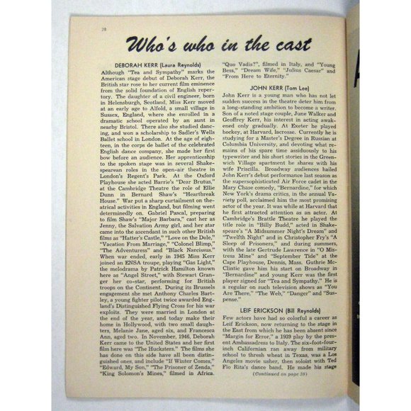 Tea Sympathy Playbill 1954 Deborah Kerr John Kerr Leif Erickson Dick York - Picture 7 of 8